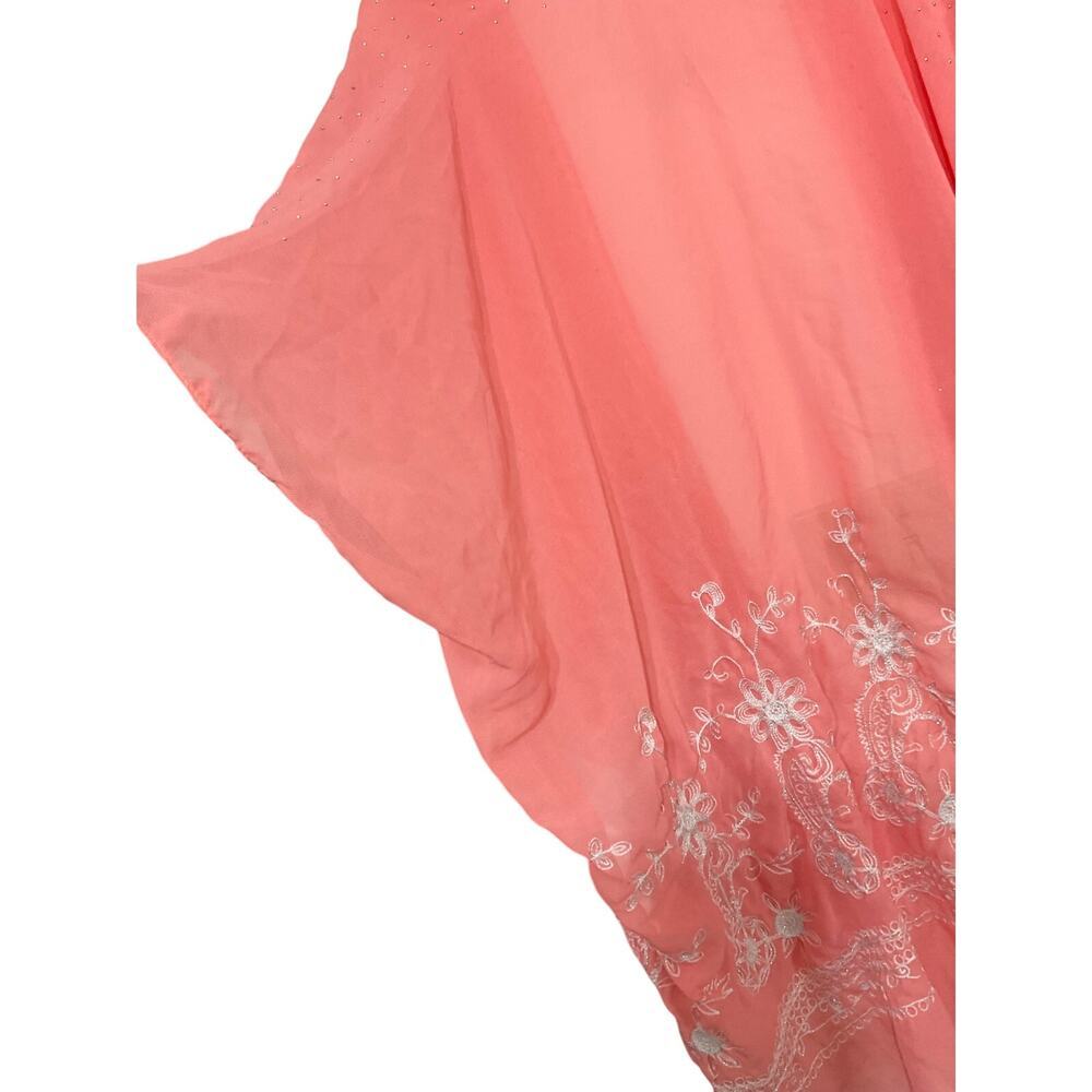 Jessica McClintock Floral Kimono Top Women OS Pink Embroidered Boho Cottage - Picture 5 of 8